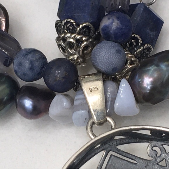 Sterling Silver Beautiful!!! 925 Blue Sodalite Agate Keshi Pearls - Picture 6 of 14